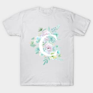 Botanical alphabet C green and purple flowers T-Shirt